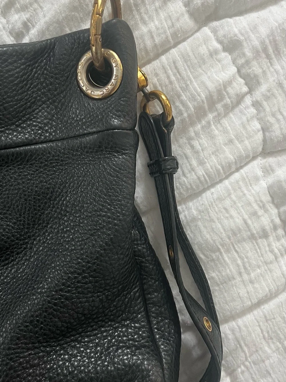 Marc by Marc Jacobs Black Pebbled Leather Hobo with Gold Hardware